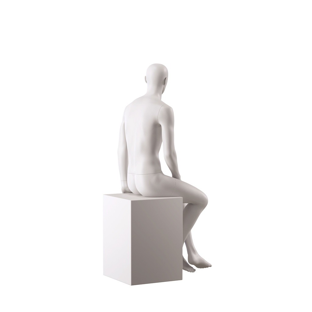BINK - Mannequin de vitrine homme, avec tête semi-abstraite, soft clay matt, pose assise 107